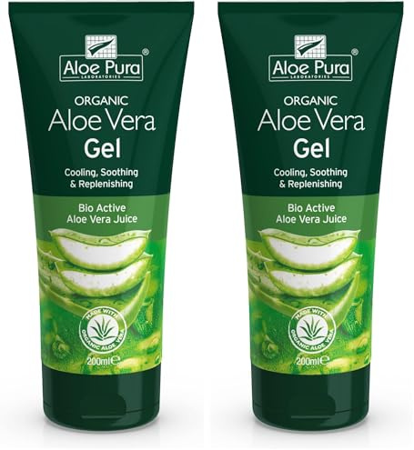 Aloe Pura Bio Aloe Vera Gel, natürlich, vegan, tierversuchsfrei, paraben- und SLS-frei, kühlend, beruhigend, 200 ml (2er Pack)