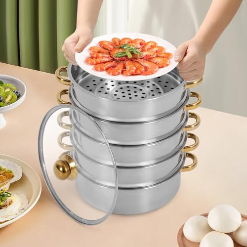 Hervidor de vapor de acero inoxidable de 5 niveles, olla de cocción al vapor, ollas de cocción al vapor, ollas de cocción al vapor, cacerolas de 30 cm