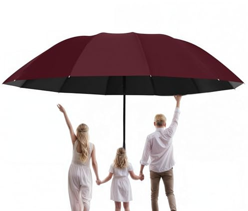 Meichoon Paraguas de Tamaño Súper Grande para 3-4 Personas Mejorado con 12 Varillas Impermeable Resistente al Viento Ligero Protección Solar Viaje de Negocios