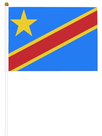 Drapeau du Congo Petits drapeaux sur bâtons – Durable 14 x 21 cm Mini drapeaux pour cour, jardin et décoration extérieure, lot de 6 et 12
