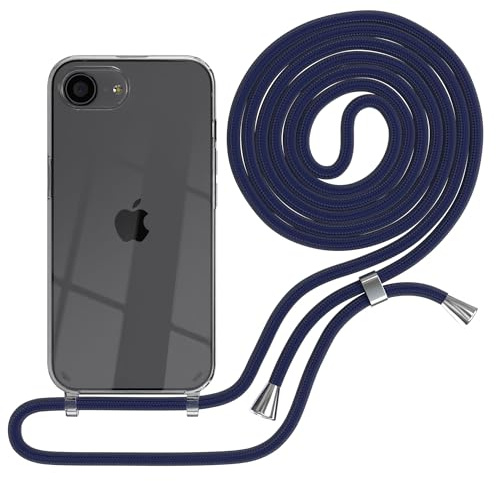 EAZY CASE Handykette kompatibel mit iPhone 16e Handyhülle mit Umhängeband, Handykordel mit Schutzhülle, Silikonhülle, Hülle mit Band, Stylische Kette für Smartphones, Navy Blau