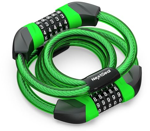 NextSeal E Scooter Schloss – Doppeltes Zahlenschloss mit 5-stelligem Code | 12 mm starkes Kabel, 105cm—Ideal für E-Scooter, Fahrrad & Roller—Anti-Diebstahl Fahrradschloss Zahlenschloss–PVC-Schutz