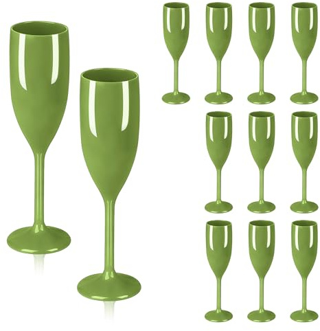 LEYIQU 12pcs Sage Green Champagne Flutes, Acrylic Champagne Glasses Plastic Goblets Wedding Toasting Shatterproof Reusable Champagne Flute for Weddings (12, Sage Green)