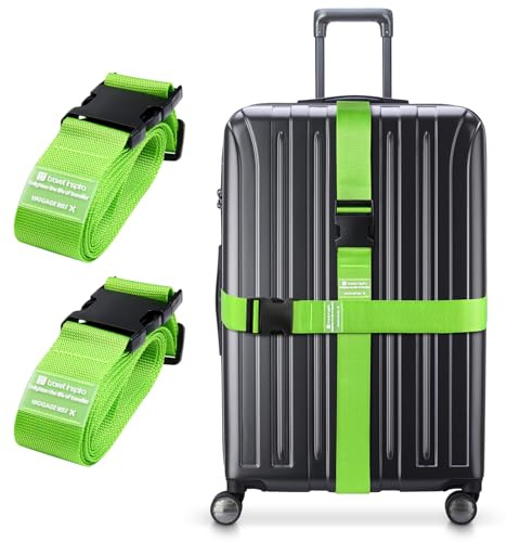 travel inspira Kreuz Koffergurt 2 Stück Kofferband Gurt Auffällig Grün | 104-195cm Verstellbar Für Koffer 20-32 5cm breit Koffererkennung Robuste Schnalle Koffer Zubehör Reise-Gadgets Flugzeug