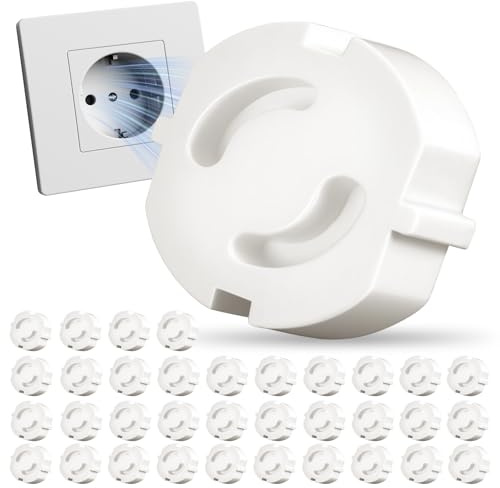 HOTUT 35×Protectores de Enchufes para Bebés, Protector Enchufes sin Pegar, Tapa Seguridad Enchufes Bebe, Protección Contra Descargas Eléctricas, Blanco