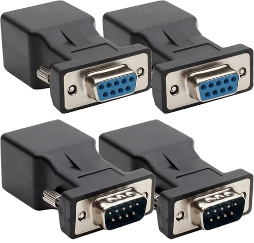 HAAMNING7 Adaptador serie DB9 macho a RJ45 hembra con adaptador serie DB9 hembra a RJ45 hembra, convertidor Ethernet RS232 de 120 ohmios (paquete de 4)