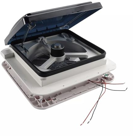 Oblò Tetto Camper con Ventilatore 28×28 / 36×36 cm, Installazione Senza Fori, Ventola ≤65dB, Impermeabile, Basso Consumo, Struttura PP/PC/ASA con LED(28cm/11.02in)