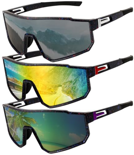 Apricitie 3 Stück Schnelle Brille, Fahrradbrille UV 400 Sportbrille | Sport Sonnenbrille Laufbrille MTB Fahrrad Brillen für Herren Damen Rennrad Fahrrad Ski Rave Golf