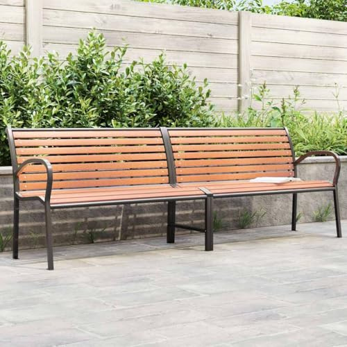 Mokuyary Gartenbank Braun 231 cm Holz & Pulverbeschichteter Stahl Sitzbank Parkbank, Balkonbank Outdoor Bank für Garten Terrasse Balkon