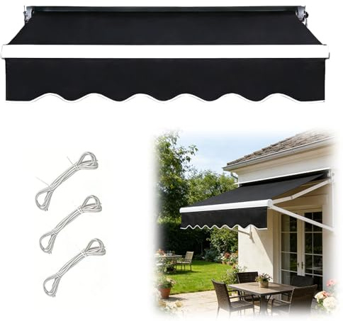Einziehbare Markise Ersatzstoff 200/250/300/350/360/380/400/500/600/700cm Markisenbespannung aus UV-Schutz Polyester, Wasserdicht Markisenstoff Ersatz für Garten, Ohne Rahmen(Schwarz,B300cmxH200cm)