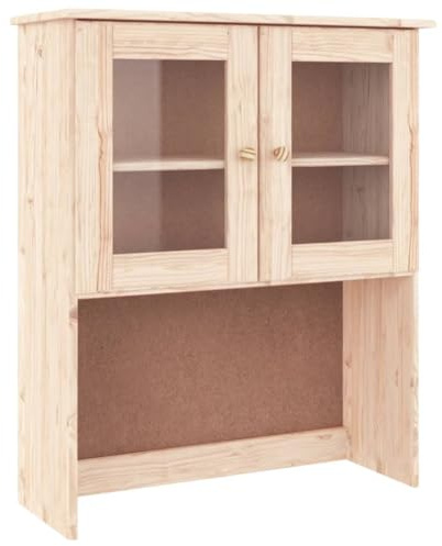 Yamxder Sideboard-Aufsatz ALTA, Aufsatzschrank aus massivem Kiefernholz, Vitrinen-Aufsatz mit Glastüren für Kommode, Unbehandelt, 77 x 30 x 92 cm, Rustikales Design