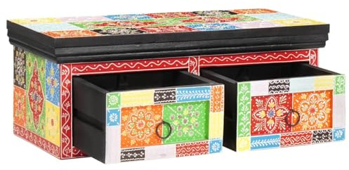 LoogCape Meuble TV mural en bois massif de mangue, multicolore, 60 x 30 x 24 cm, avec espace de rangement, pour salon, home cinéma et bureau