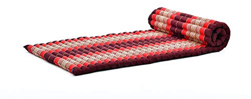 Leewadee Faltbare Bodenmatratze - Japanischer Rollbarer Futon - Tatami Faltmatte - Gästebett - Camping Matratze - Thai Massage Matte, Kapok Füllung, Rot