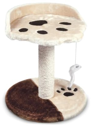 CAT&RINA Kratzbaum Zampa für Katzen mit runder Basis aus Plüsch. Sisalsäule zum Kratzen, Spielzeugmaus | Farbe, Braun und Beige, 42 x 43 cm