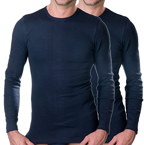 HERMKO 3640 2er Pack Herren Langarm Shirt (Weitere Farben) aus 100% Bio-Baumwolle, Größe:D 6 = EU L, Farbe:Marine