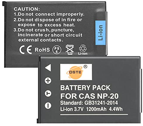 DSTE Ersatz-Akku für Casio NP-20 Exilim EX-M1 EX-M2 EX-M20 EX-M20U EX-S1 EX-Z5 EX-Z6 EX-Z65 EX-Z7 EX-Z8 EX-S100 EX-S100WE EX-S1PM EX-S2 EX-S20 EX-S20 EX-S20 0U EX-S3 EX-S500 EX-S500EO EX-S500GY
