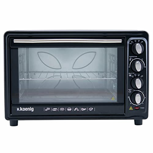 H.Koenig FO42 Fornetto Elettrico/Convezione/Ventilato, con Girarrosto, 42L, 4 livelli di cottura, timer fino a 60min, 2000W, Nero