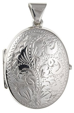 Designer Inspirations Boutique 25MM Wide LARGE Victorian Foliate Engraved Pattern Oval Locket for Women/Teenager/Girls (Without Chain) - 925 Sterling Silver
