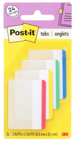 3M 686F-1 Post-It Durable Filing Tabs, Multi-Colour, 2 x 1.5-Inch, Pack of 24