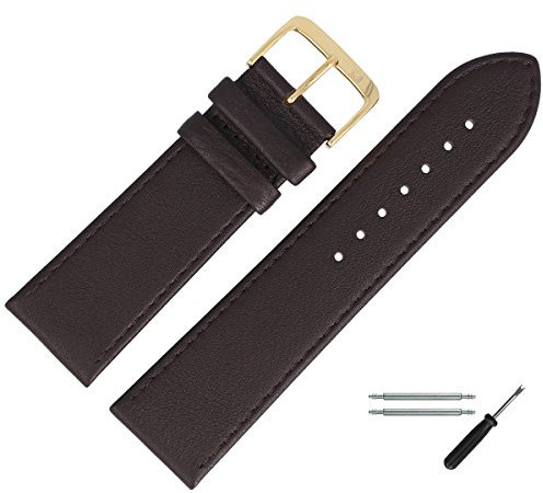 MARBURGER Uhrenarmband 30mm Leder Braun Gold Glatt Mit Naht - Montage Set 7593031000220