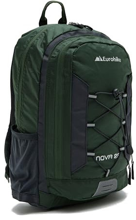 Eurohike Nova 25 Litre Daysack with Ventilated Back Panel, Lightweight, Packable, Adjustable 25L Daypack, Backpack, Rucksack, Bag for Men Women & Kids, School, Commuting, Camping, Hiking (Green)