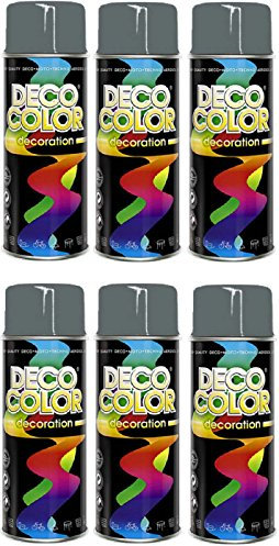 Deco Color 6er Sparpack DC Lackspray glänzend 400ml nach RAL freie Farbauswahl (6 Dosen in mausgrau glanz RAL 7005)