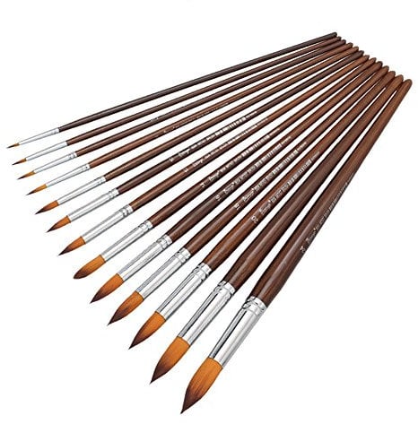 Kcopo Multifunktionales Pinsel Set - 12 Stück Holz Nylon Artist Paint Brushes für Kunst Malerei, Aquarell, Gouache, Acryl und Ölgemälde - Braune Farbe