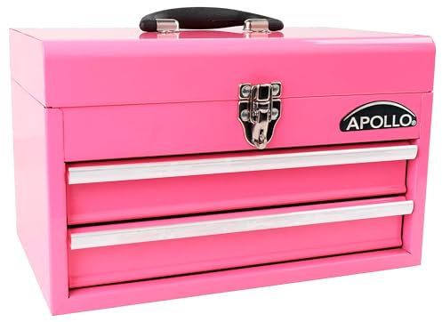 APOLLO TOOLS Werkzeugkasten DT5010P aus Metall, mit tiefem oberem Fach und 2 Schubladen, robuste Stahltruhe mit Kugellager-Öffnung und Pulverbeschichtung, Rosa