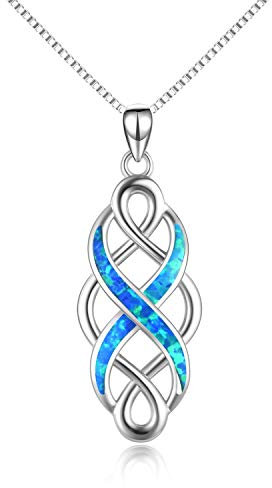 YFN Celtic Knot Halskette Erstellt Opal Anhänger Sterling Silber Infinity Love Schmuck (Blaue Opal Halskette)