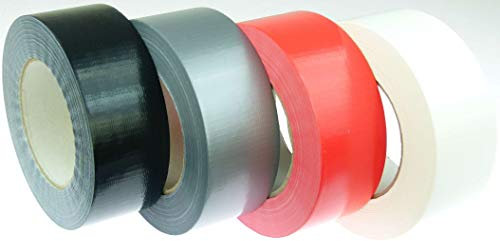 iapyx 4 Rollen Klebeband Gewebeband 50 m x 48 mm je 1x Schwarz + Weiss + Silber + Rot - Panzerband Steinband Gaffa Tape Reparaturband (4 Rollen)