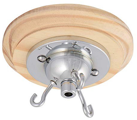ElekTek Deckenrosette mit 3 Haken mit passenden Schrauben, Zugentlastung und Deckensockelscheibe aus Kiefer - Für Deckenhängeleuchten, Hängeleuchten und Deckenbaldachine und Kronleuchter Chrom