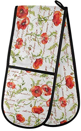 ZZXXB Poppy Flower Double Oven Mitt Heat Resistant Non-Slip Kitchen Gloves Extra Long 7 x 35 for Cooking Baking Barbecue Grilling