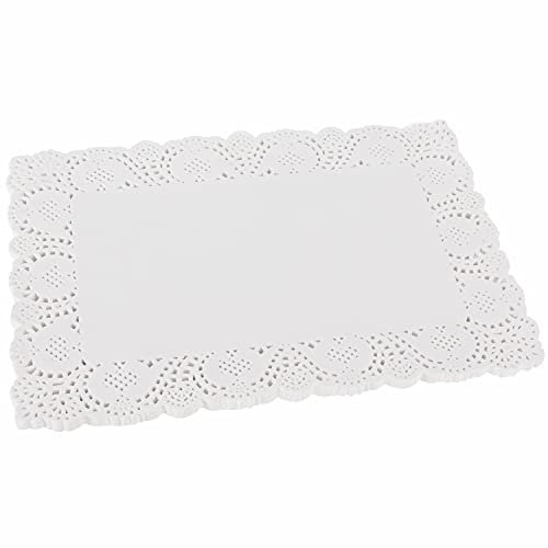 Belle Vous Napperon Papier Dentelle Rectangulaire Blanc (Lot de 100) - 36,5 x 26 cm - Napperon Dentelle pour Gâteau, Décorations de Mariage et Emballages