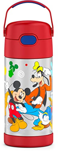 THERMOS FUNTAINER 12 Ounce Stainless Steel Vacuum Insulated Kids Straw Bottle, Mickey Mouse
