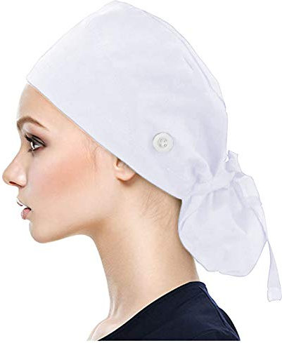 DAMX Kappen mit Knopf und Baumwolle Einfarbige Schweißband Schrubben Hut für Unisex OP Haube Chirurgische Hut Verstellbar Kochmütze Kopfhauben Peeling Kappe (Weiß)