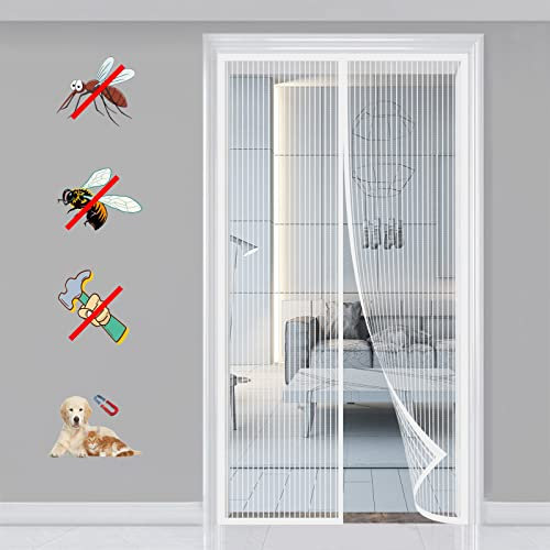 KSITH- Fly Magnétique Moustiquaire Porte Fermeture Automatique Magnétique Anti Moustiques Rideau Facile à Installer, pour Porte/Patio/Couloirs ​Empêche Bestioles- White-A|| 140x220cm(55x86inch)