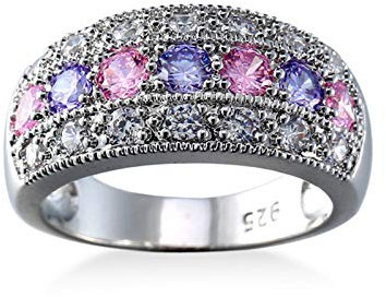 Banemi Anello Pietra Anello Fascia Argento con Cubic Zirconia Rosa Anello Ipoallergenico Regalo Fidanzata Anello 15