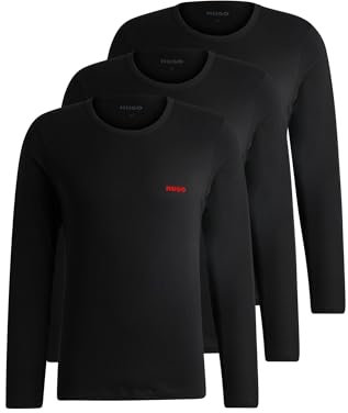 HUGO Mens LS-Shirt RN Triplet Three-Pack of Cotton Underwear T-Shirts with Logos Black