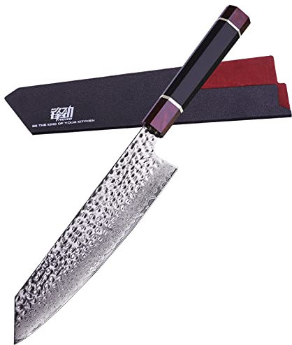 FINDKING Eternity Series Japanisches Kiritsuke Messer mit ABS Scheide, Mehrzweck Gyuto Kochmesser, 9Cr18MoV Damaszener Stahl Klinge, Harz achteckiger Griff, für Fleisch, Obst, Gemüse, 9 Zoll/22CM