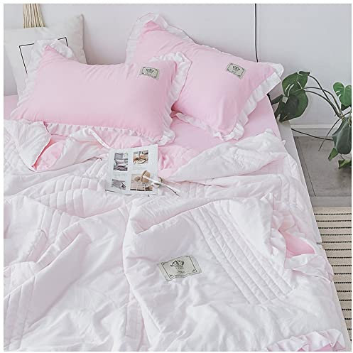 MISSMAO Trapuntino Copriletto Bicolore Primaverile Estivo in Microfibra, Copriletto Cotone Trapunta Estiva Reversibile Matrimoniale Singola Piazza e Mezza, Biancheria Da Letto Rosa Bianco 150X200cm
