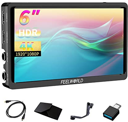 FEELWORLD FW568S 6-Zoll Full HD 1920x1080 IPS DSLR Kamera-Feldmonitor mit Wellenform LUT Peak Video Fokus F970 Externe Stromversorgung und Installationskit 3G SDI 4K HDMI Eingang 8.4 V DC Ausgang