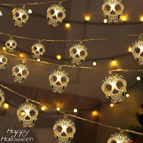 Gooyule Halloween String Lights, Skull String Lights 30 LED Skull Lights 15ft Halloween Decoration Light Battery/USB Powered Optional 2 Modes Hallo ween Lights Indoor Outdoor for Home Yard Patio