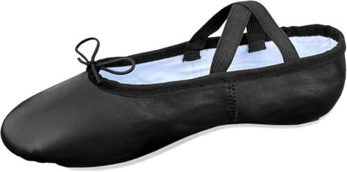 Black Ballet Shoes for Girls Leather Ballet Flats Sole Canvas Pointe Dance Yoga Gymnastics Slippers for Girls Toddlers Women & Adults 6 UK Child