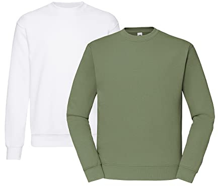 Fruit of the Loom Men's sweatshirt set, 1 x white, 1 x olive and 1 x shopping block, M