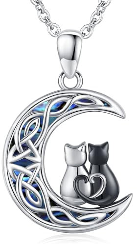 Odinstone Anhänger Katze Kette Katze Mond silber 925 Katzen Mädchen Halskette Damen Schmuck Katzenanhänger Geschenke für Frauen
