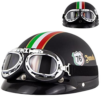 Motorrad-Halbhelm Leder-Halbhelm mit Schutzbrille Retro-Fahrrad-Halbschalenhelm für Erwachsene Männer Frauen Verstellbarer Schnellverschluss-Helm mit UV-Brille