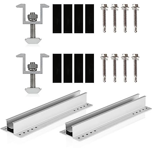 Zelsius Solarpanel Halterung Schiene mit Mittelklemmen | Solarmodul Verbindung, Solarmodul Befestigung, Halterung für Solarmodule, Halterung Kit, Solar Schiene, Modulklemme, Befestigung Dach