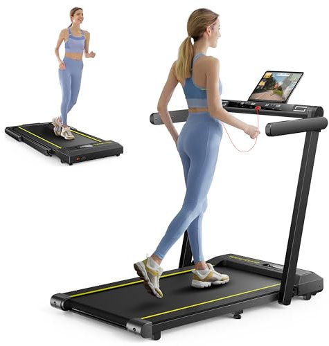 Klappbar Laufband für Zuhause, 2 in 1 Walking Pad mit Großer Lauffläche, 14 km/h Home Treadmill, Dual LED Anzeige, 12 Laufprogramme, Herzfrequenzmessung, APP und Fernbedienung, Keine Installation