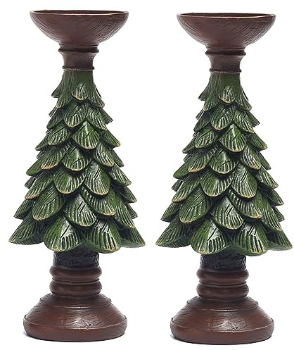 Weihnachtsbaum-Teelicht-Kerzenhalter, Harz-Weihnachtsbaum-Kerzenhalterhalter für Weihnachts-Dinner-Party (2 Stück, groß)