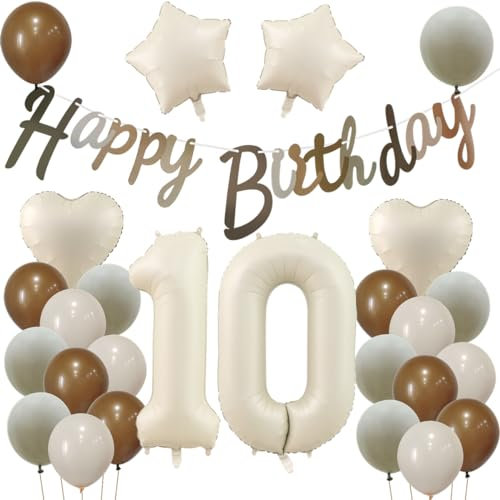 10 Geburtstag Deko Beige, Deko 10. Geburtstag Mädchen Junge, Beige Luftballons 10. Mädchen, Geburtstagsdeko 10 Jahre Ballon, 10. Dekorationen, Luftballon 10. Party Deko